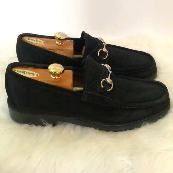 Gucci Authentic Black Suede Horse-bit Loafers, Size 10